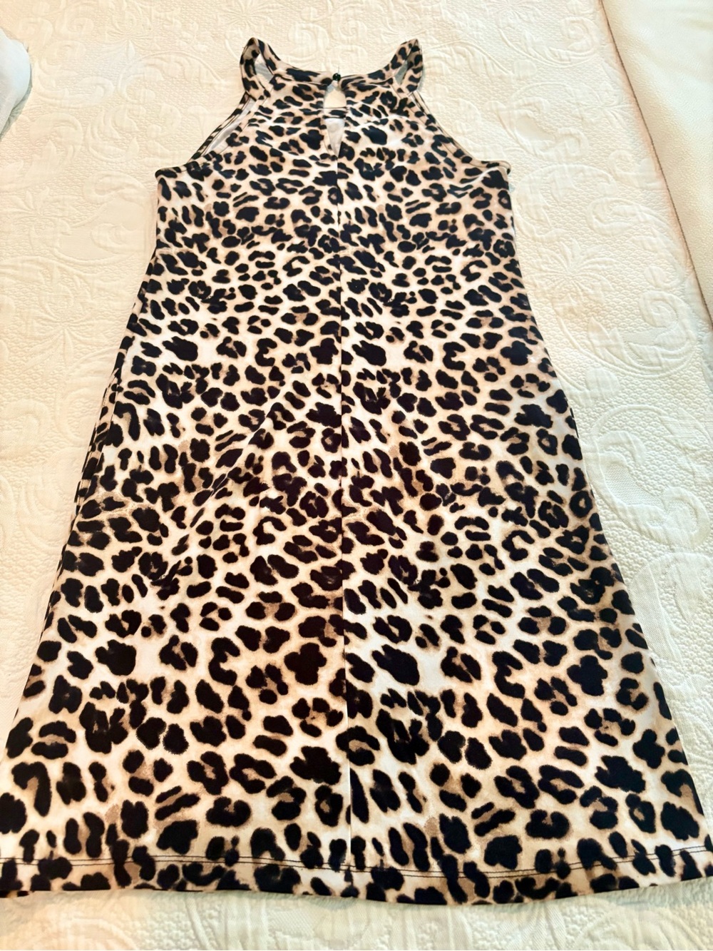 New York & Company Strapless Leopard Print Dress in Black and Cream